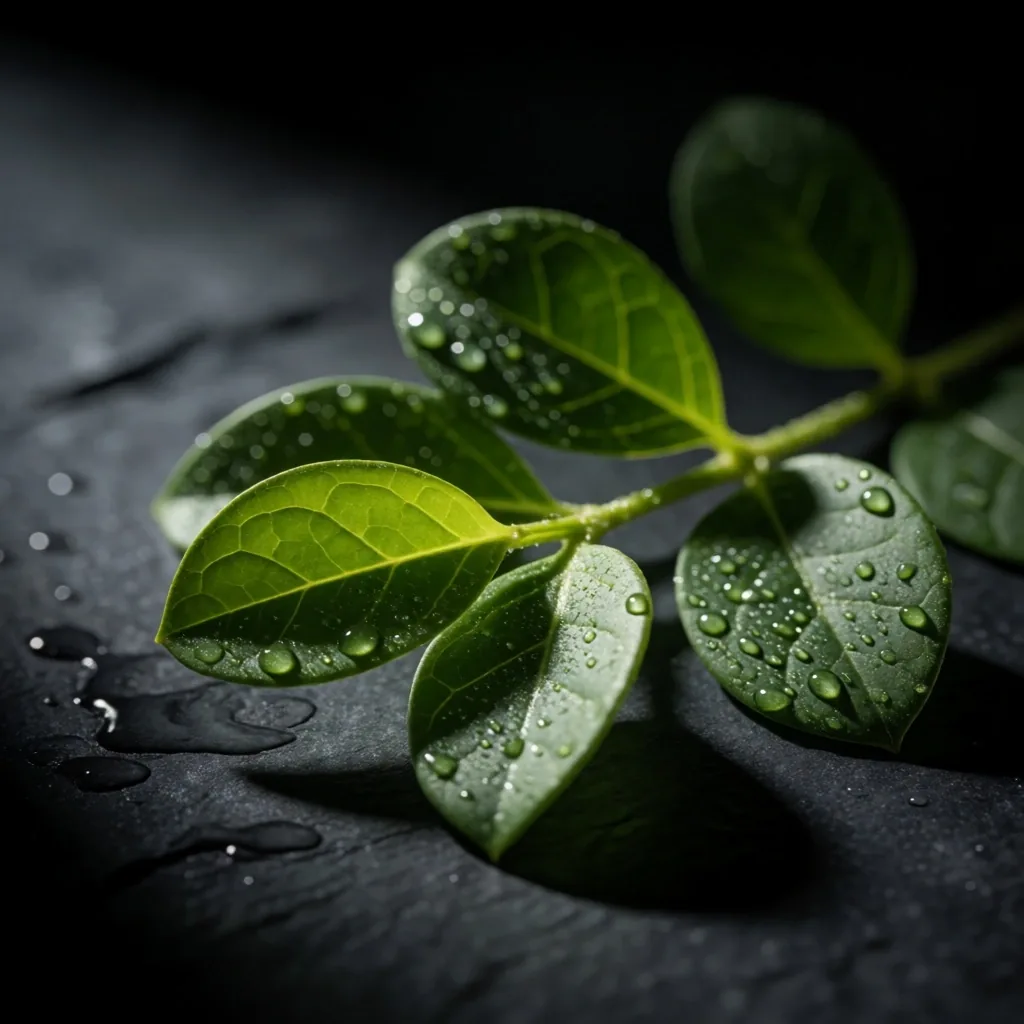 Botanical details on dark surface